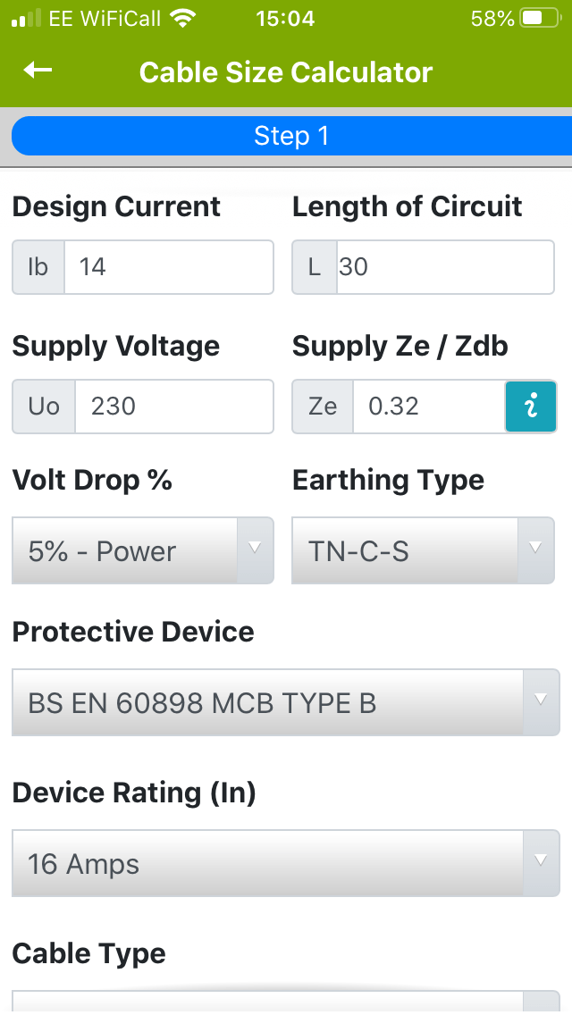 Cable Calc Design Params Cable Size Calculator