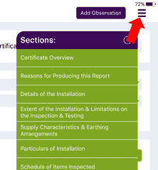 Certificate Sections Menu