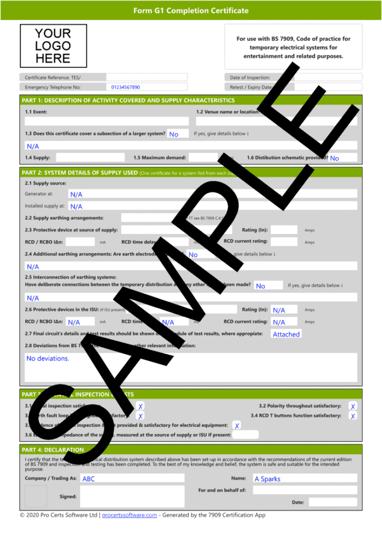BS7909 PDF Forms - BS 7909 Certificates - Pro Certs Software Ltd