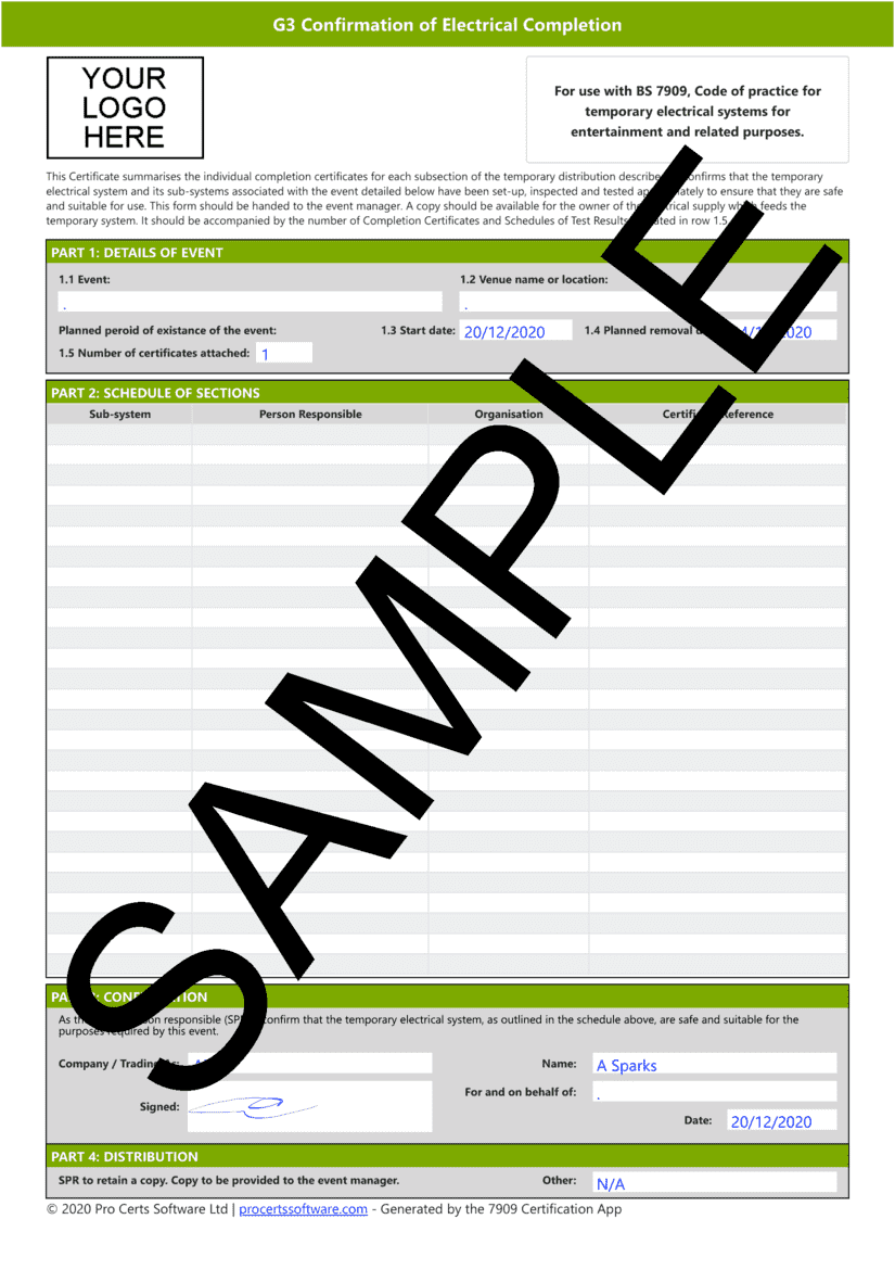 BS7909 Confirmation of Electrical Completion PDF