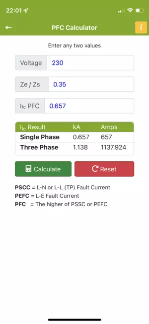 PFC Fault Current Calculator