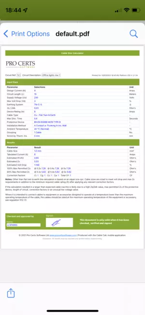 Cable Calc - Email Results Cable Calculation Software
