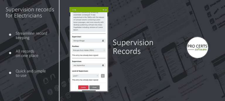 Supervision records for Electricians