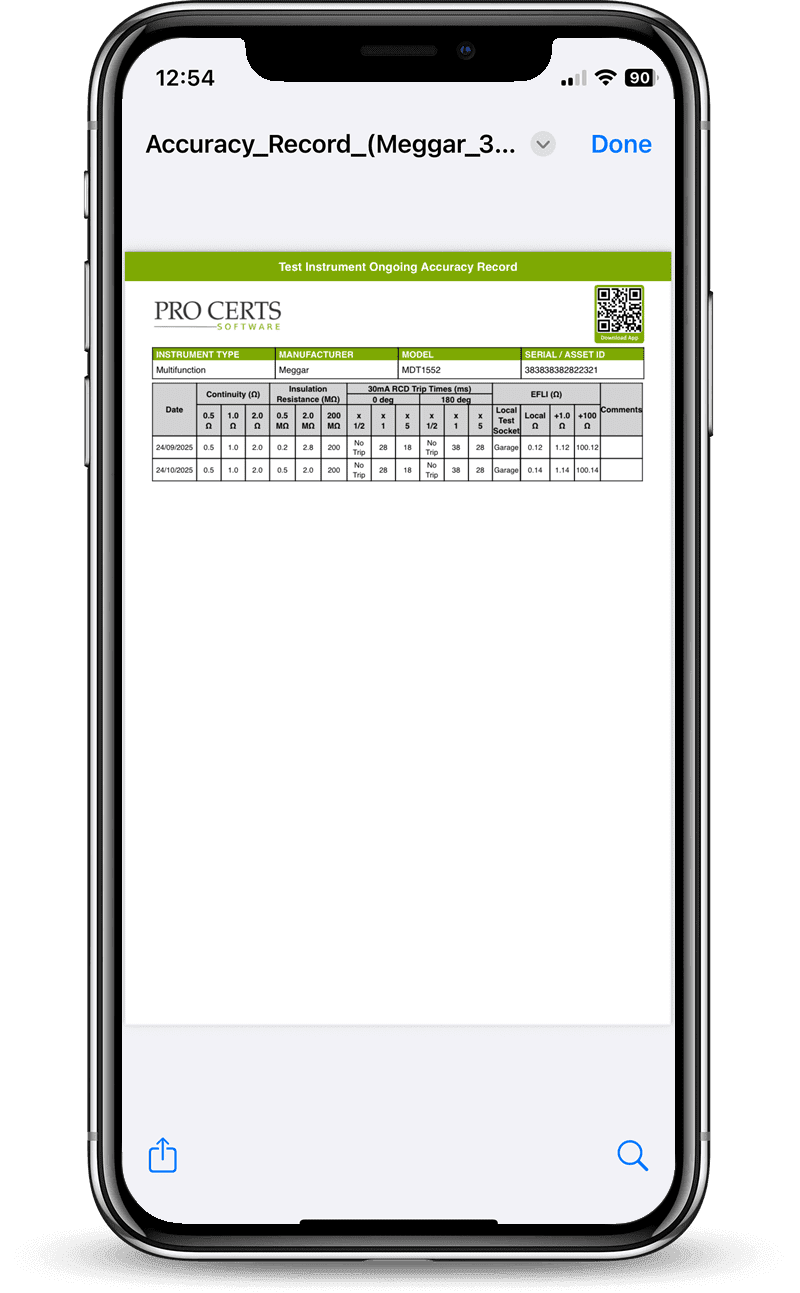 Test Equipment Ongoing Accuracy Records - Pro Certs Software Ltd