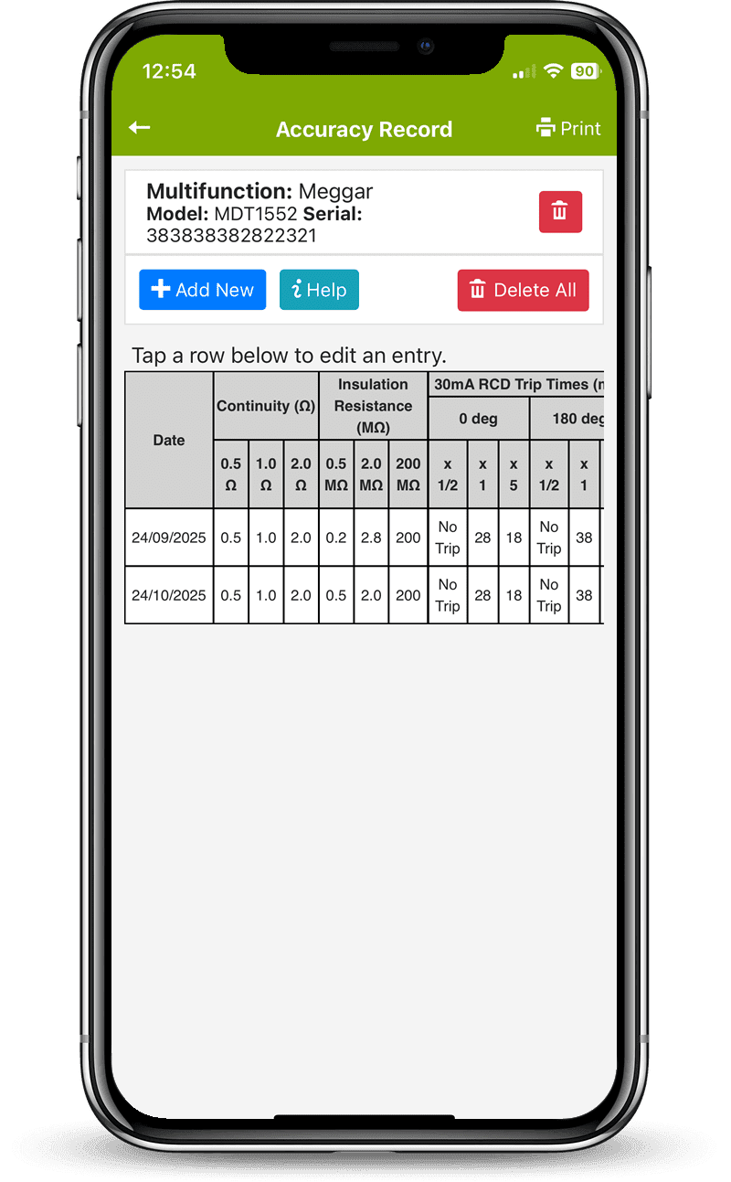 Test Equipment Ongoing Accuracy Records - Pro Certs Software Ltd