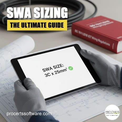 Electrician showing SWA cable sizing calculations for BS 7671