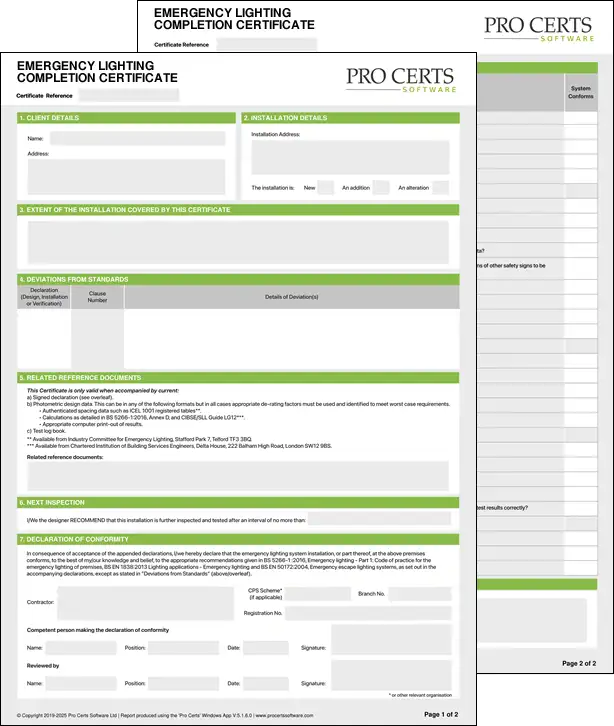 Emergency Lighting Completion Certificate