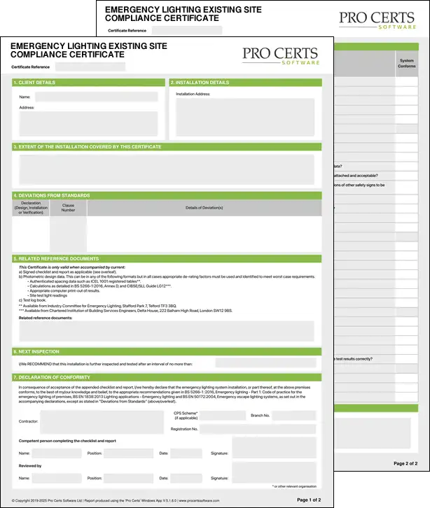 Emergency Lighting Existing Site Compliance Certificate