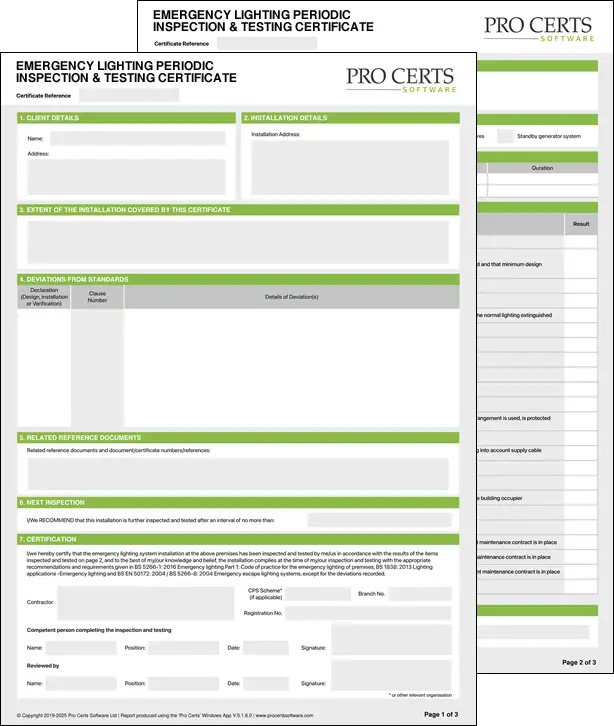 Emergency Lighting Periodic Inspection Testing Certificate