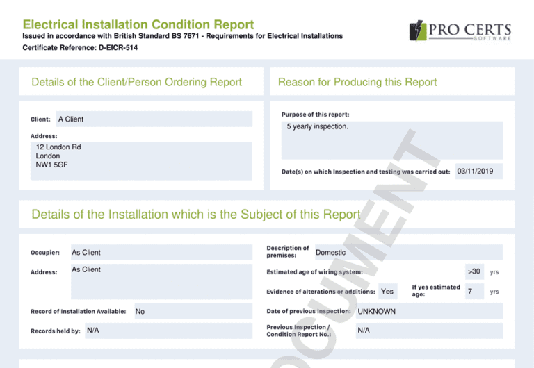 Electrical Installation Condition Report