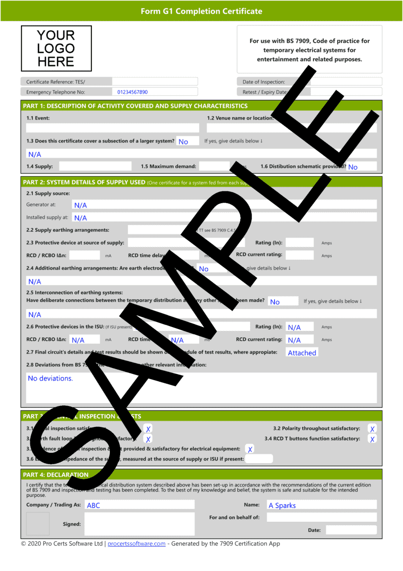 Temporary Electrical Installation Certificate