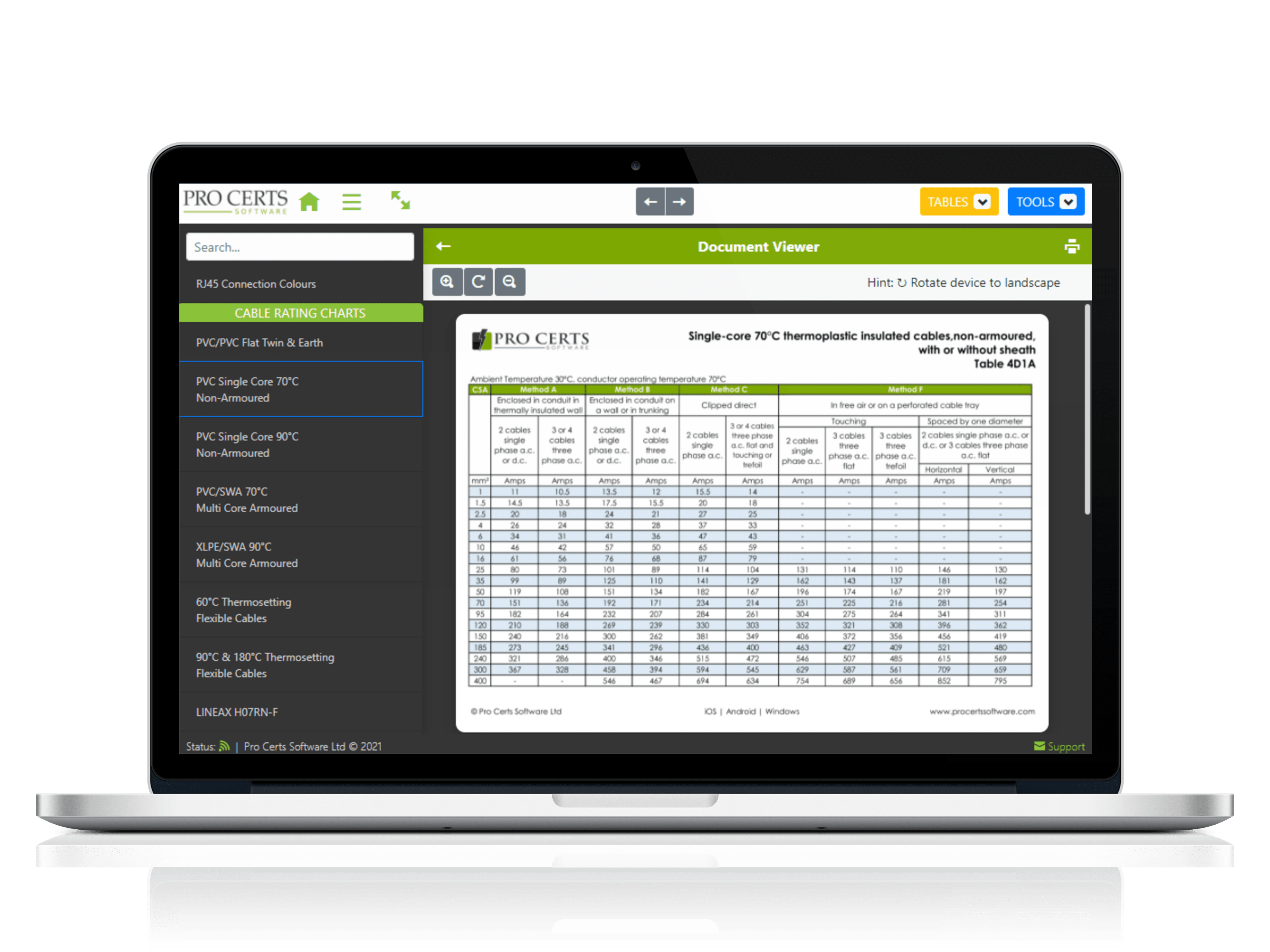 electrical tables software