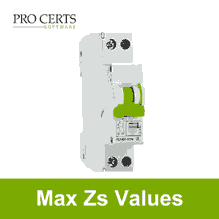 BS 7671 maximum Zs values calculator