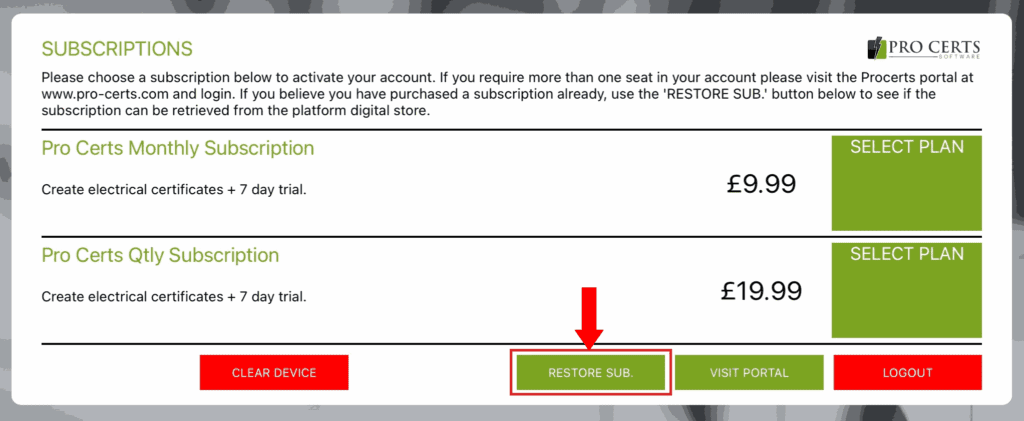 Restore app store subsciption