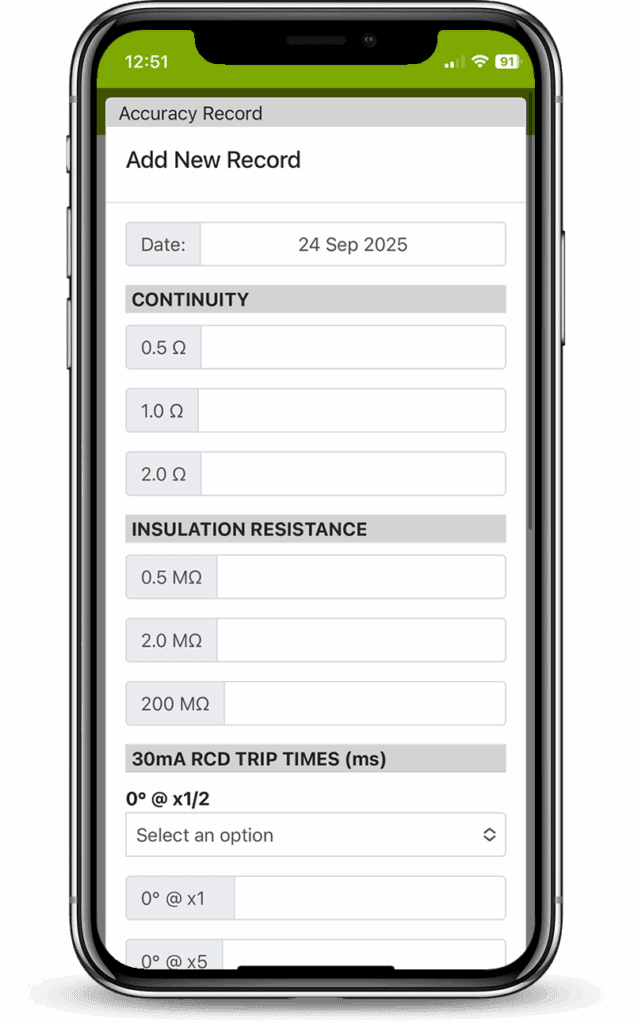 Accuracy records for electrical test equipment.