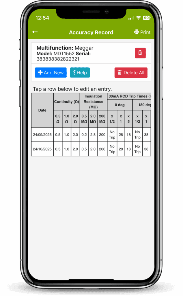 Electrical Accuracy Records app