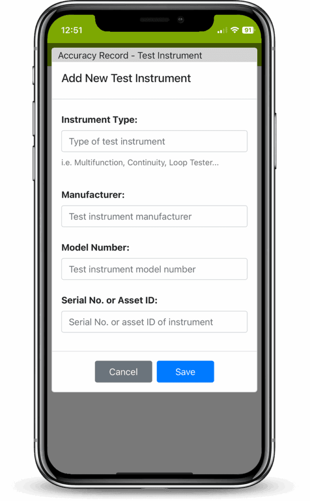 Test instrument accuracy record
