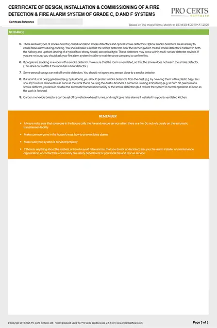 Grade D1 fire alarm certificate template