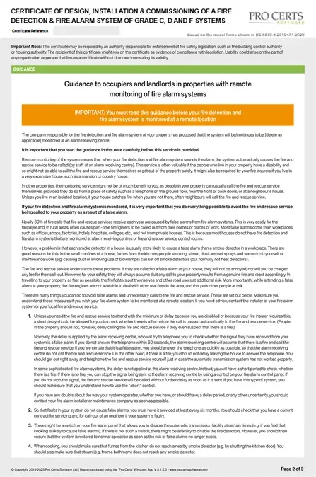grade D fire alarm certificate template