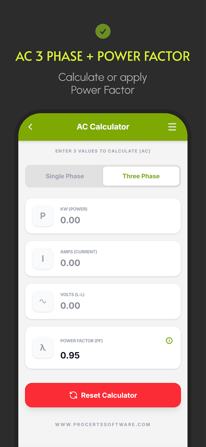 3 phase electrical calculator
